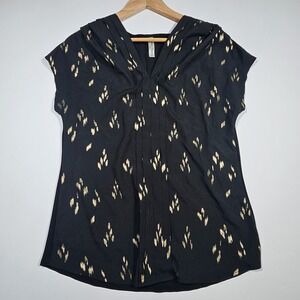PreSeption Concept Blouse Womens S Black Gold V-Neck Cap Sleeve Draped Top Fairy